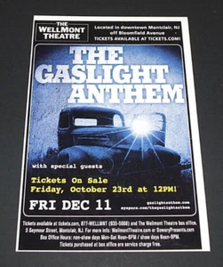 Como Nuevo Original 2009 The Gaslight Anthem Wellmont Theatre NJ Concierto Handbill Anuncio 6"x4" - Imagen 1 de 2
