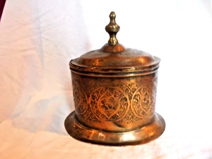 Antique Decorated Copper Tea Caddy ? with Hinged Lid - Bild 1 von 9