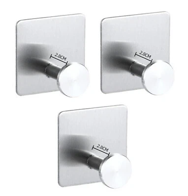 3er Set Ganci Asciugamano senza Fori Bagno Cucina Multiuso Argento Autoadesivo - Immagine 1 di 3
