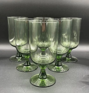 Mid Century Modern Footed Green Drinking Glasses Set of 6 - Picture 1 of 4