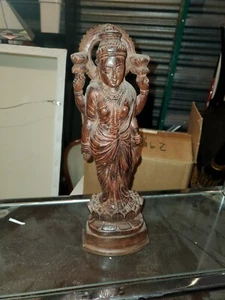 Lakshmi Statue Hindu Goddess Mahalakshmi Sculpture Wooden Figurine Puja Idol - Picture 1 of 1