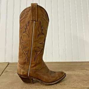 Dan Post Brown Leather Western Tooled Round Toe Pull On Cowboy Boots Womens 5 C - Picture 1 of 12