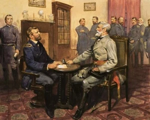 Dipinto guerra civile: General Grant incontra Robert E. Lee - STAMPA 8"" x 10 - Foto 1 di 2