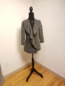 Calvin Klein Gray Black Printed 3/4 Sleeve Ruffle Front Knit Blazer Jacket Sz 6p - Picture 1 of 11