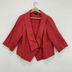 Sandra Soulos Blazer Jacket Women 10 Red Linen Casual Party Swivel Clip Closure - Picture 1 of 9