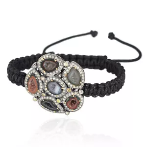 Bracciale Diamante Geode Fiore Macramè Argento Sterling 925 Oro 18k Gioielli - Foto 1 di 5