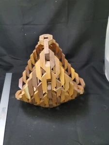 Mid Century Modern Geometric Wooden Block Handmade Handled Art Basket - Picture 1 of 9