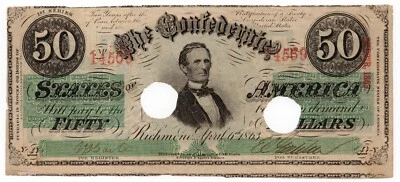 1863 $50 Confederate States of America T-57 PF-16 Note - Very Fine! Tougher Type - Image 1 of 3