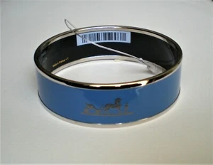 NWT Hermes Caleche Blue Enamel Palladium Plated Wide Bangle Bracelet Size 62 - Picture 1 of 10