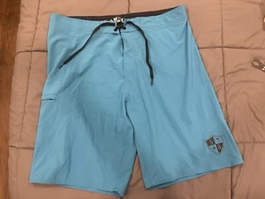 SA Co Mens 36 Board Swim Shorts Solid Teal Blue Feather Light  - Picture 1 of 4