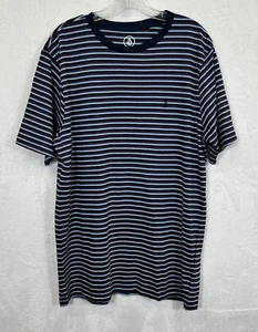 Volcom Mens Size XL Blue Striped Crew Neck T Shirt Casual Modern Fit Diamond - Picture 1 of 7