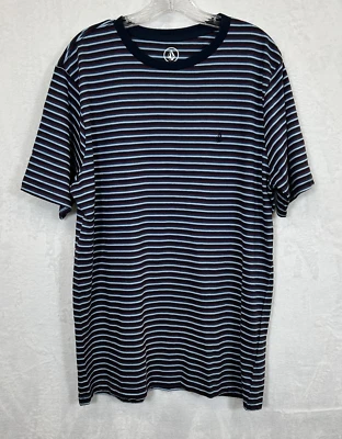 Volcom Mens Size XL Blue Striped Crew Neck T Shirt Casual Modern Fit Diamond - Image 1 of 4