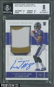 2018 National Treasures Lamar Jackson RC 3-Color GU Patch AUTO /99 BGS 8 w/ 9.5