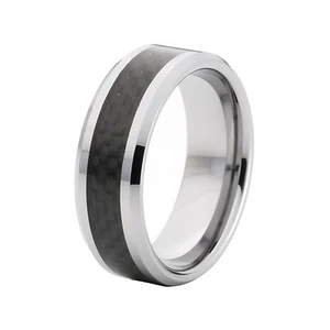 Tungsten and Carbon Fiber Wedding Band Ring Men's Jewelry Size 7-14 + Half - Picture 1 of 3