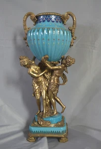 LARGE GILT BRONZE MAIDENS & PTD PORCELAIN FRENCH STYLE URN WONG LEE CHINA 1895 - Picture 1 of 24