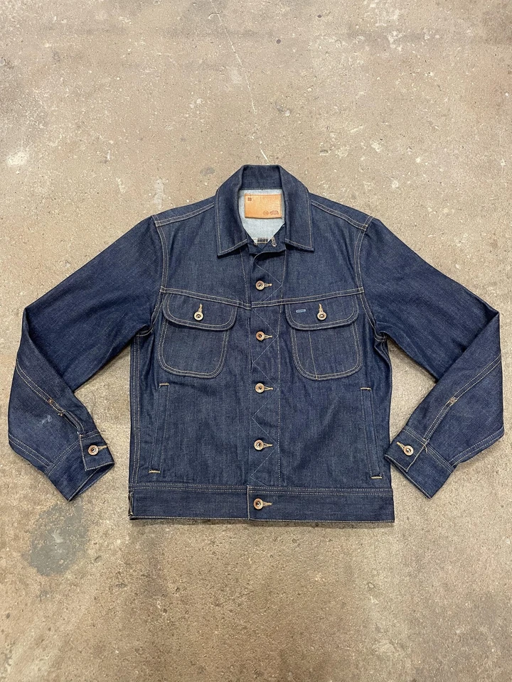 Gustin Denim Jacket Mens Small 38 Dark Indigo Trucker Made in USA Button Front - Image 1 of 4