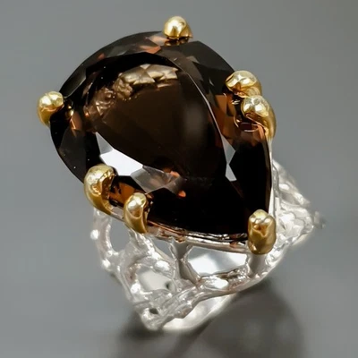 Anillo de cuarzo ahumado natural Fine Art 32 quilates + plata de ley 925 talla 8/R431982 Foto 1 de 4