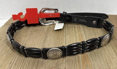 Tony Lama Native Son Silver Concho Western Cinturón Cuero Negro Talla Wms 28” Nuevo con Etiquetas Foto 1 de 4
