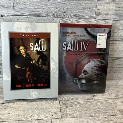Saw Trilogy + IV DVD Movies 1 2 3 4 Full Screen Edition IV Is Sealed - Image 1 of 4