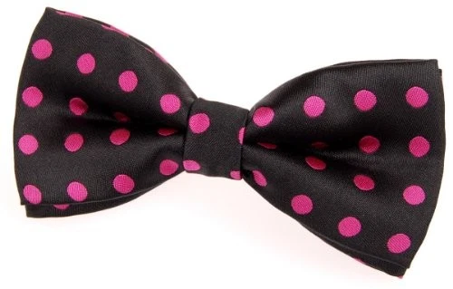 Pajarita clásica de microfibra tejida a lunares preatada negra con puntos rosas calientes Foto 1 de 1