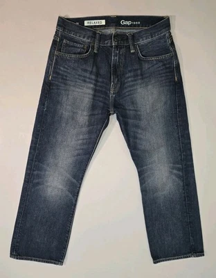 Gap 1969 Jeans Mens 29x28 (30x27) Blue Relaxed Straight Fit Dark Blue Whiskered  - Image 1 of 4