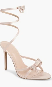 New.! WILD DIVA LOUNGE Tampa Bow Rhinestones Ankle Sexy Wrap 7M Beige Gorgeous - Picture 1 of 6