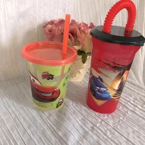 DISNEY CARS lot 2 toddler kids plastic travel carry along drink cups with lids - Picture 1 of 15