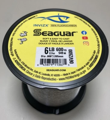 SEAGUAR INVIZX 100% Fluorocarbon Line 6lb/600yd 6VZ600 FRETE GRÁTIS EUA! 06VZ600 - Imagem 1 de 4