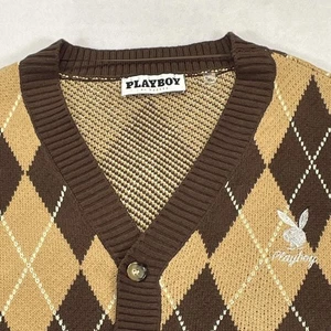Playboy by PacSun Pullover Herren XL braun hellbraun Argyle Bunny Logo V-Ausschnitt Strickjacke - Bild 1 von 21