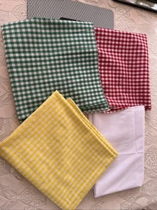 Polycotton Gingham Remnants Red Green Lemon With White & Sep Length Of White - Picture 1 of 3