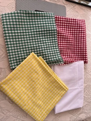 Polycotton Gingham Remnants Red Green Lemon With White & Sep Length Of White - Image 1 of 3