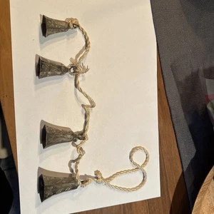 Set Of 4 Vintage Brass Bell Swag, Indian Brass Bells of Sarna, Vintage Brass - Picture 1 of 6