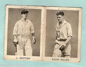 1940s RADIO FUN CRICKET  CARDS - #14 KEITH MILLER & #13 LEN HUTTON - Picture 1 of 2