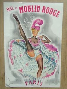 Vintage Poster Bal Du Moulin Rouge Paris French Cancan 1965 OKLEY Pin Up - Picture 1 of 5