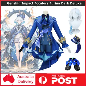 Genshin Impact Focalors Furina Cosplay Dark Deluxe Costume+Hat Set Halloween - Picture 1 of 22