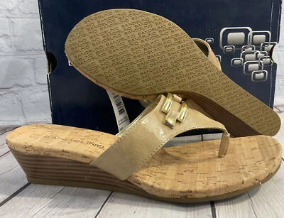 Sandalias de cuña Bandolino para mujer color tostado corcho y cuero talla 8 nuevas con caja Foto 1 de 4