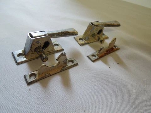 Antique Window Sash Locks Set of 2 Spring Loaded Steel with Clips1930's Cover