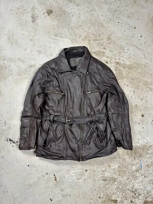 Vintage 90s Brown Leather Moto Biker Belted Jacket - Image 1 of 4
