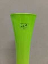 LSA Lime Green Glass Vase MCM Art Decor Poland Mouthblown 19.75" Tall w/Stickers