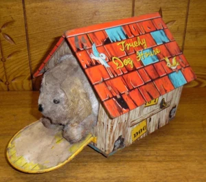 Vintage Battery Operated Tin Litho Toy Tricky Dog House - Made In Japan - As Is - Picture 1 of 9