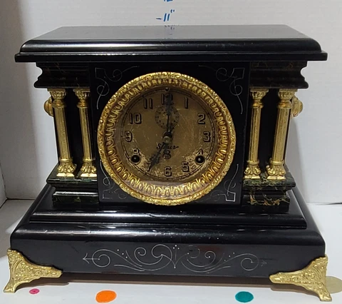 Antique Super 8 Mantel Clock w/ Bell Strike & Cathedral Gong Chime Cover