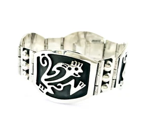 Pulsera mono azteca mexicana Taxco de plata de ley 925. 58 g, 19 cm, 7,5" - Imagen 1 de 10