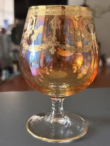 Champagne Crystal Brandy Snifter ~ Bormioli Rocco 24K Gold Trim Vintage Beauty - Picture 1 of 10