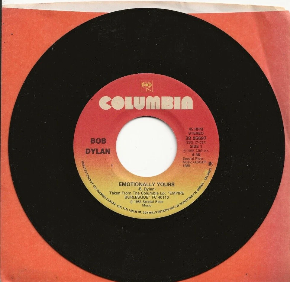 BOB DYLAN EMOTIONALLY YOURS RARE SINGLE FROM CANADA - Image 1 of 1