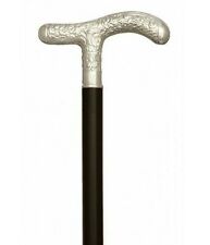 Formal Hallmarked Sterling Silver 925 Carved Walking Cane Black Wood Shaft Stick