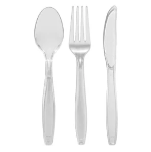 Juego de cubiertos de plástico transparente con diezmo reutilizable suministros para catering y camping - Imagen 1 de 9