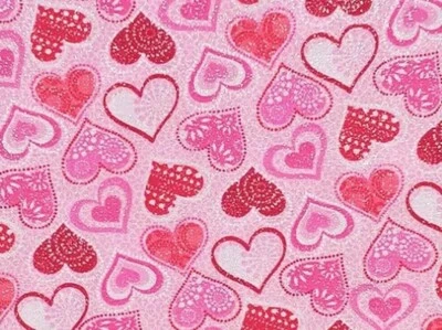 HEART FABRIC  VALENTINE'S DAY  GLITTER LOVE ROMANCE METALLIC CALICO  BY THE YARD - Image 1 of 3