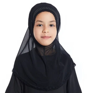 Arab Girls Kids Hijab One Piece Amira Turban Scarf Wrap Headscarf Shawl Cover - Picture 1 of 16