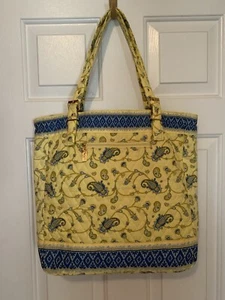 Bolso de Mano Grande AMERICANA BY SHARIF Acolchado Cachemira Azul/Amarillo Usado en Excelente Condición - Imagen 1 de 24