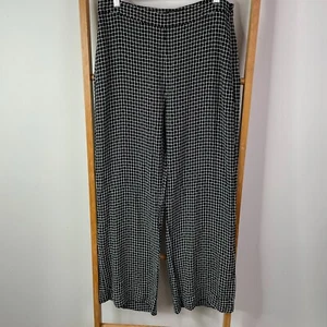 Saba Pants Womens 12 Black Grid Pattern Zip Closure High Waist Wide Leg - Picture 1 of 14